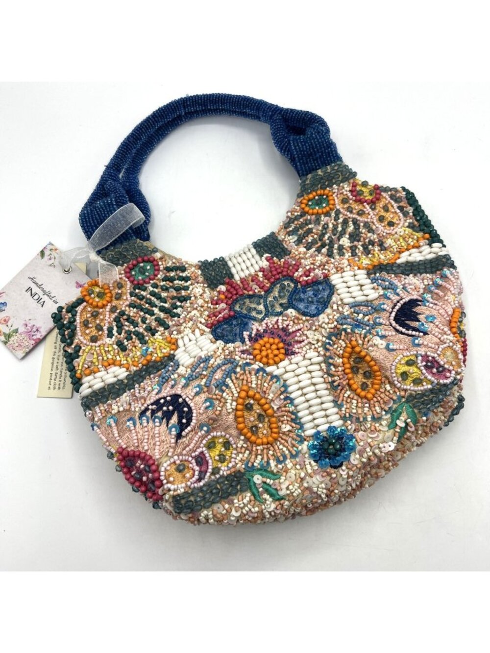 Beaded Top Handle Bag Multi Color Handcrafted in India Purse NWT